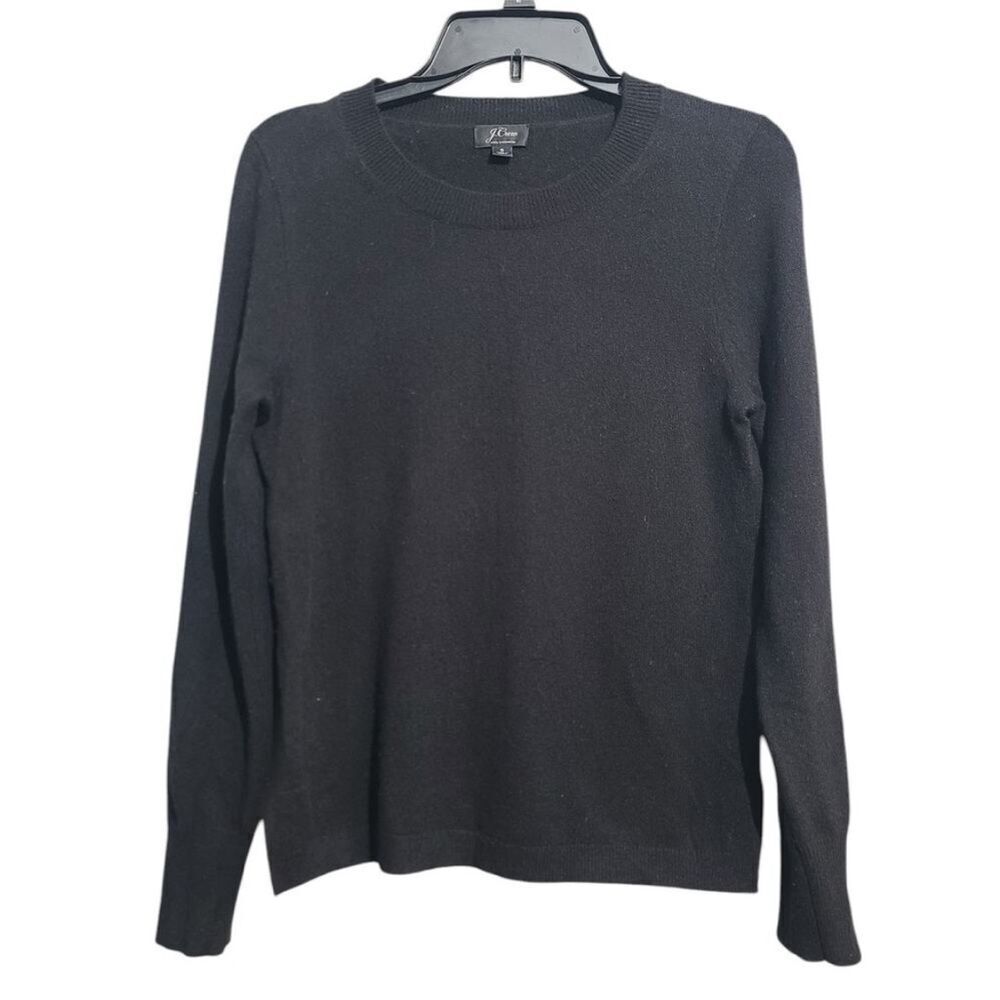 J Crew Black Cashmere Long sleeve relaxed crewneck sweater